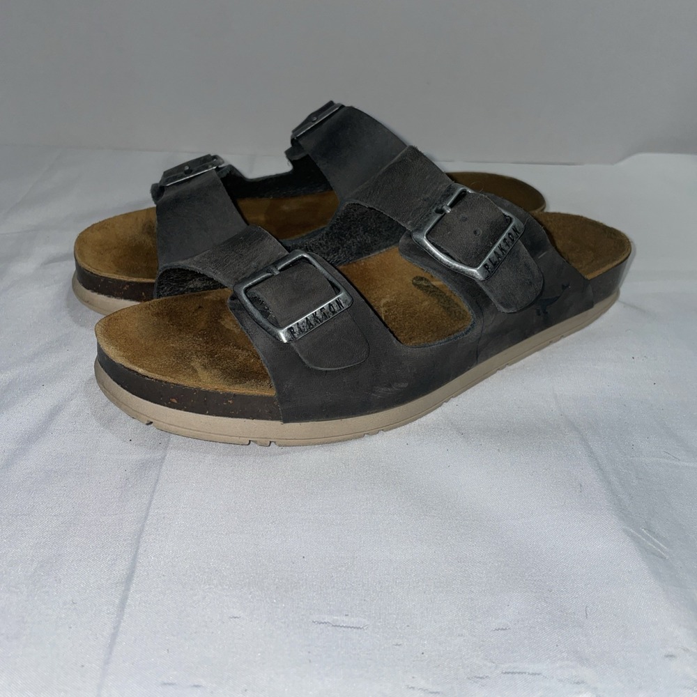 Plakton Womens Grey‎ Leather Double Strap Cork Footbed Slide Sandals Size 36